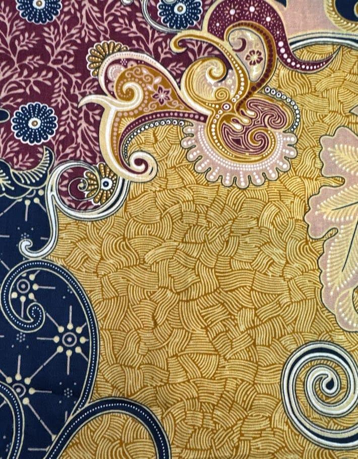 Traditional Indonesian Printed Cotton Fabric - Abstract Floral, Navy