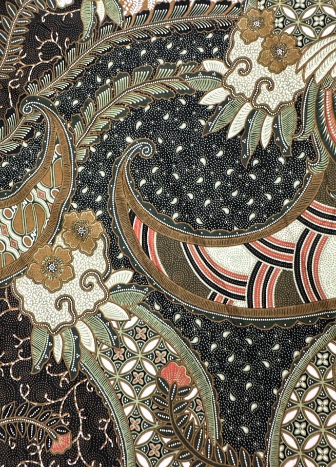 Traditional Indonesian Printed Cotton Fabric - Abstract Floral, Brown