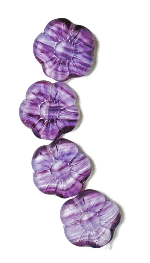 Czech Glass Beads, Flat Flowers, Amethyst