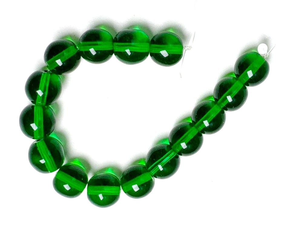 French Glass Beads, Round Green