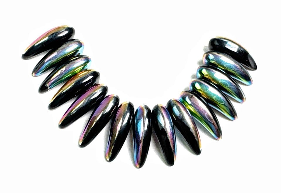 Czech Glass Beads, Curved Obsidian