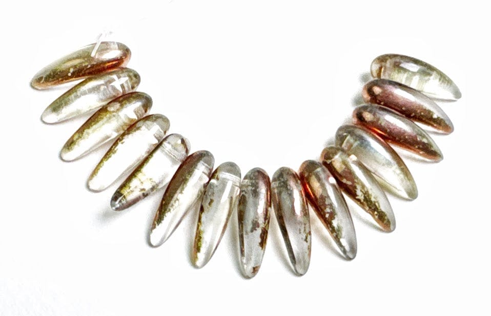 Czech Glass Beads, Curved Clear Speckled