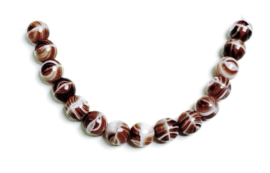 Czech Glass Beads, Round, Bronze and White Striped