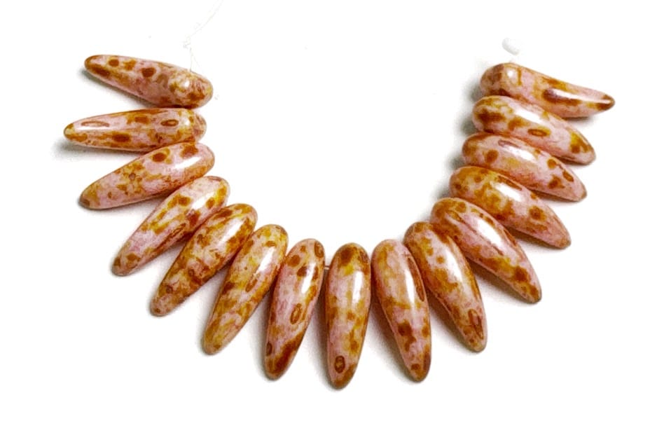 Czech Glass Beads, Curved Pink Speckled