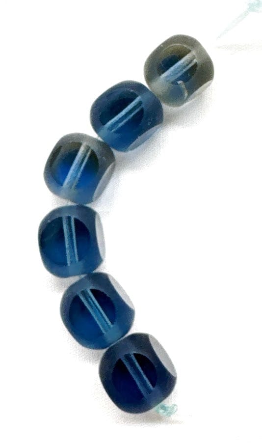 Frosted Glass Beads, Round with Flat Sides, Blue