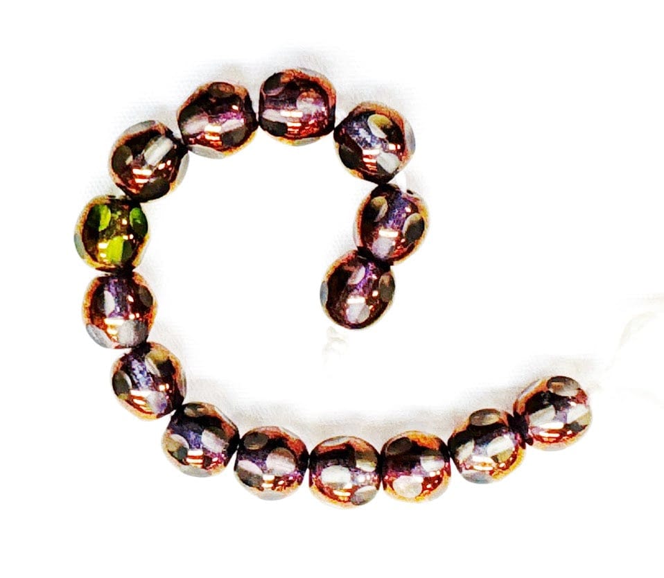 Czech Glass Beads, Round with Flat Dots, Gray Bronze