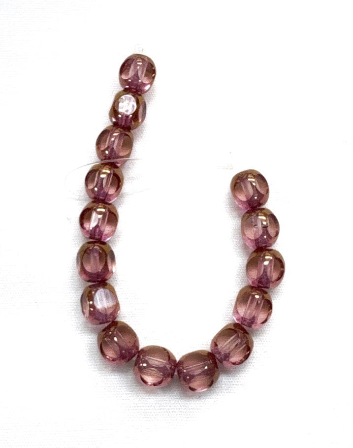 Czech Glass Beads, Round with Flat Sides, Pink and Bronze