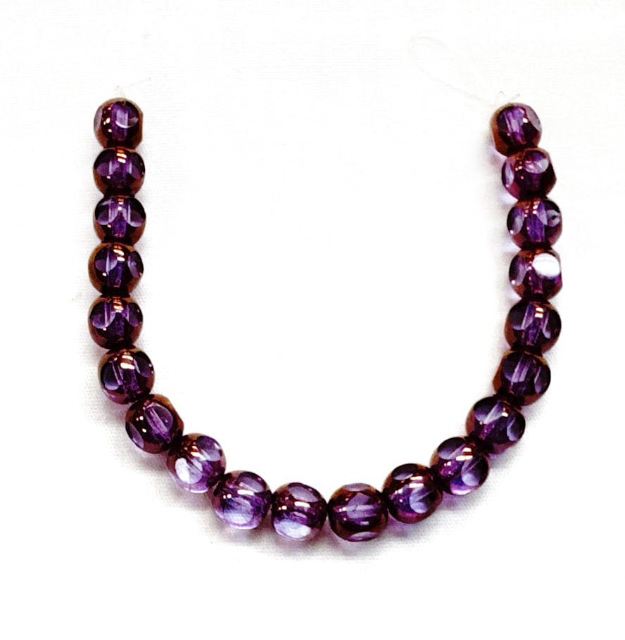 Czech Glass Beads, Round with Flat Sides, Lavender Bronze