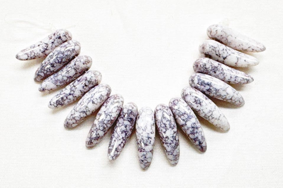 Czech Glass Beads, Curved White Speckled
