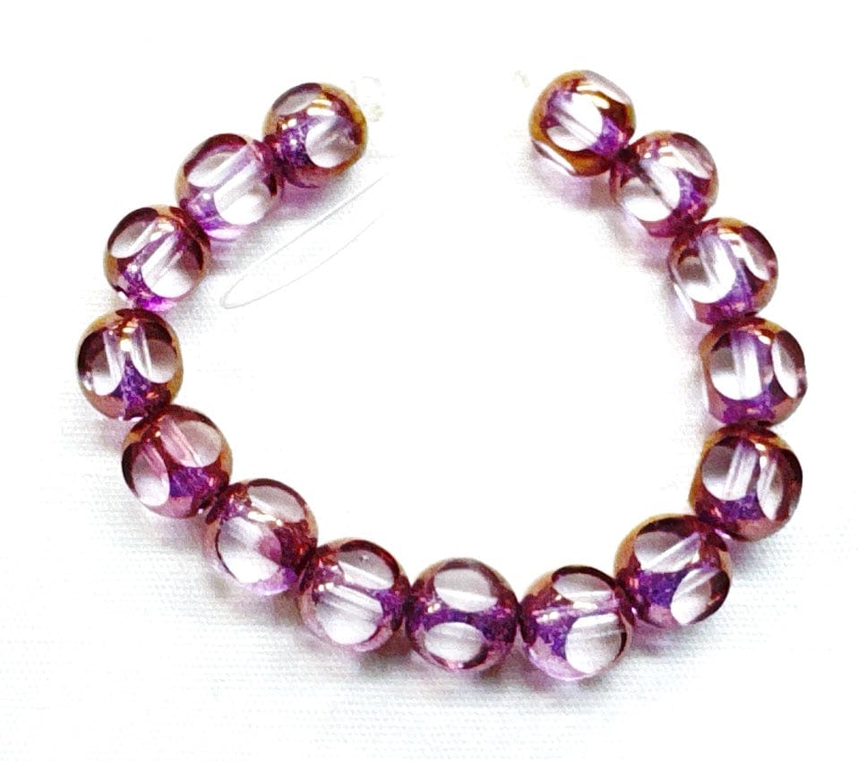 Czech Glass Beads, Round with Flat Sides, Rose Gold