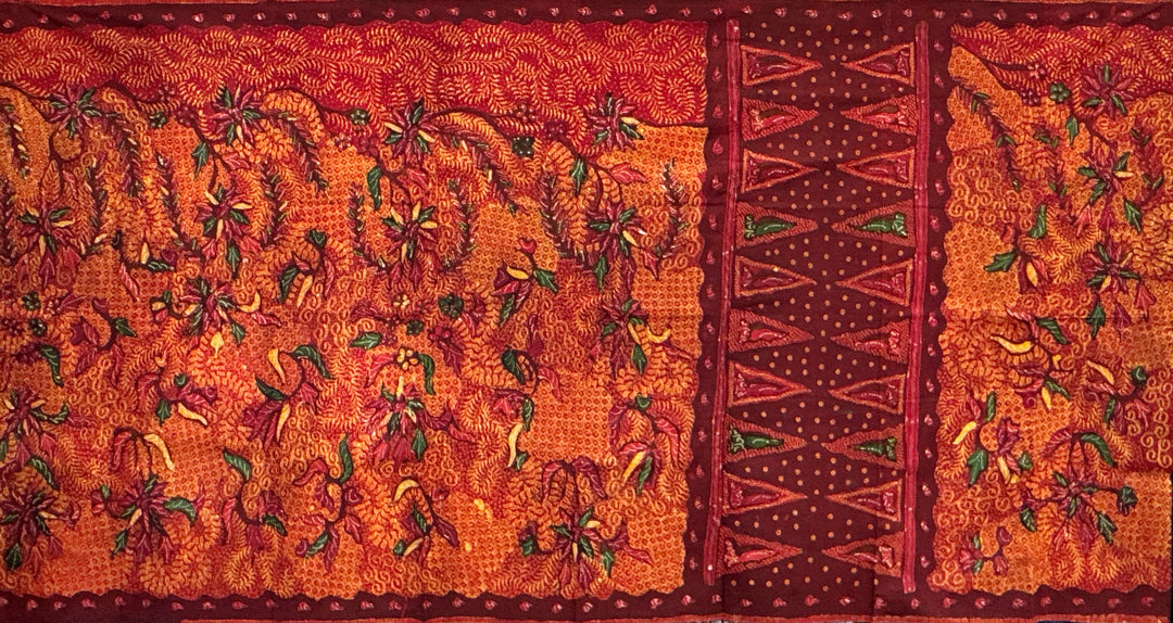 Hand Drawn Batik Madura Fabric - Red/Rust 40 x 74in Hand-Drawn Madura Batik Tulis, Red & Rust, 40×74" – Artistic Artifacts