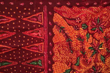 Hand Drawn Batik Madura Fabric - Red/Rust 40 x 74in Hand-Drawn Madura Batik Tulis, Red & Rust, 40×74" – Artistic Artifacts