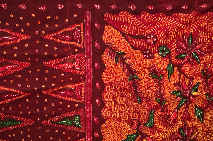 Hand Drawn Batik Madura Fabric - Red/Rust 40 x 74in Hand-Drawn Madura Batik Tulis, Red & Rust, 40×74" – Artistic Artifacts