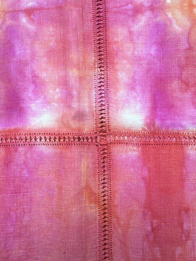 Vintage Hand Dyed Linen Table Runner -Pink and Orange
