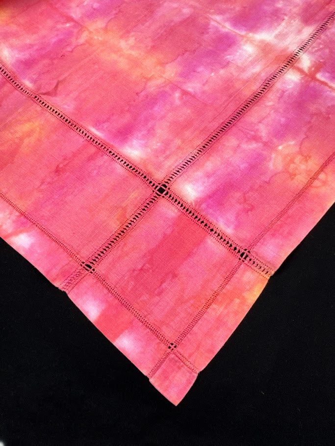 Vintage Hand Dyed Linen Table Runner -Pink and Orange