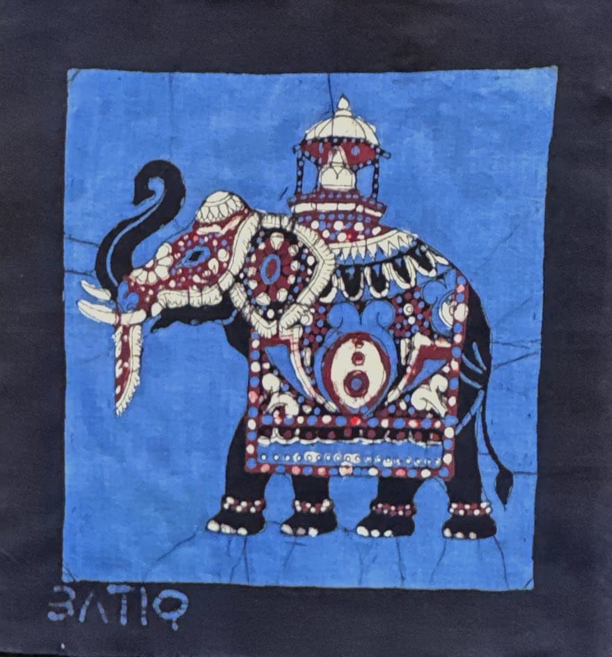 MEASUREMENT NEEDED Batik Panel from Sri Lanka - Elephant on Blue MEASUREMENT NEEDED Batik Panel from Sri Lanka - Elephant on Blue