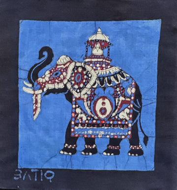MEASUREMENT NEEDED Batik Panel from Sri Lanka - Elephant on Blue MEASUREMENT NEEDED Batik Panel from Sri Lanka - Elephant on Blue
