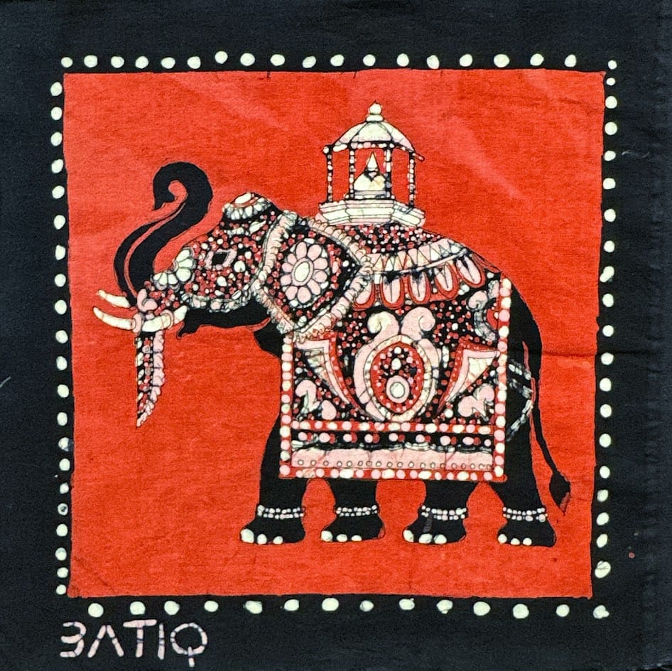 MEASUREMENT NEEDED Batik Panel from Sri Lanka - Elephant on Orange MEASUREMENT NEEDED Batik Panel from Sri Lanka - Elephant on Orange