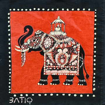 MEASUREMENT NEEDED Batik Panel from Sri Lanka - Elephant on Orange MEASUREMENT NEEDED Batik Panel from Sri Lanka - Elephant on Orange