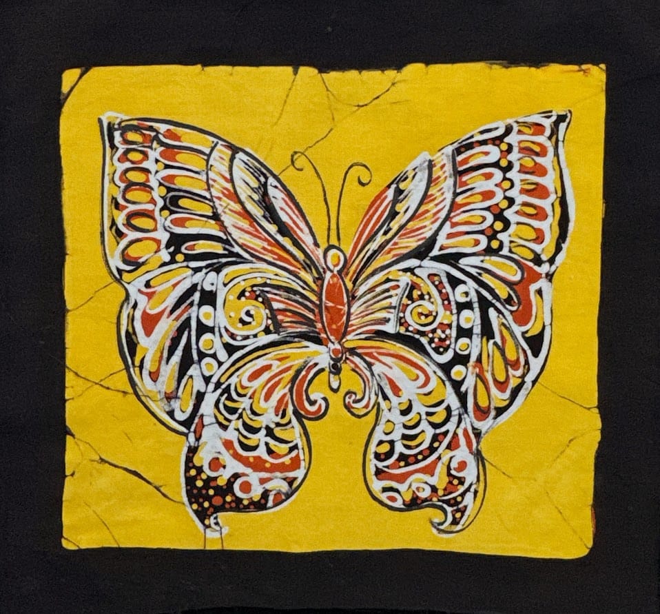 MEASUREMENT NEEDED Batik Panel from Sri Lanka - Butterfly on Yellow MEASUREMENT NEEDED Batik Panel from Sri Lanka - Butterfly on Yellow