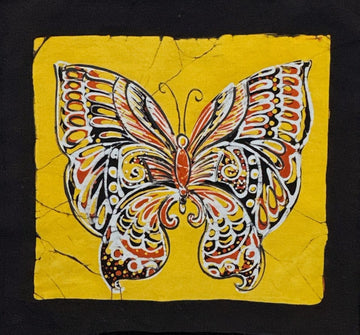 MEASUREMENT NEEDED Batik Panel from Sri Lanka - Butterfly on Yellow MEASUREMENT NEEDED Batik Panel from Sri Lanka - Butterfly on Yellow