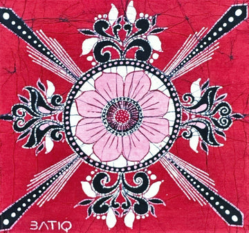 MEASUREMENT NEEDED Batik Panel from Sri Lanka - Pink Blossom on Red MEASUREMENT NEEDED Batik Panel from Sri Lanka - Pink Blossom on Red