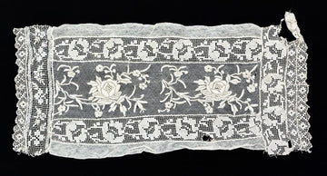 Antique Lace Piece - Embroidered Roses, 7 x 15.5in Antique Lace Piece - Embroidered Roses, 7 x 15.5in
