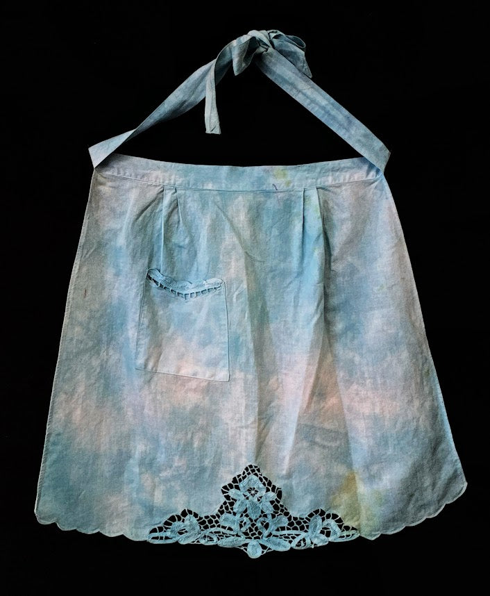 Hand-Dyed Blue Vintage Apron | One-of-a-Kind Textile for Stitching & Mixed Media