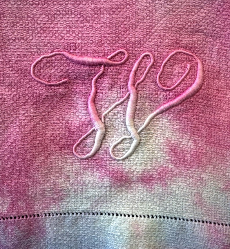 Vintage Pink and Blue Hand-Dyed Monogrammed Hand Towel