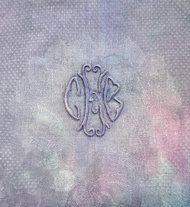 Vintage Pink and Blue Hand-Dyed Monogrammed Cloth, 19" x 36"