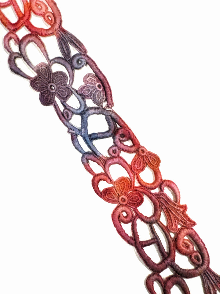 Hand Dyed Machine Rayon Trim - Multi Flowers 2" | Mixed Media Textile Trim