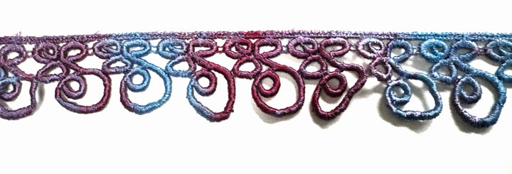 Hand Dyed Machine Rayon Trim - Purple Clovers 1.5" | Mixed Media Textile Trim
