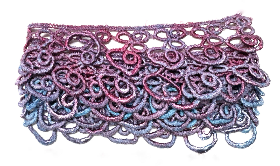 Hand Dyed Machine Rayon Trim - Purple Clovers 1.5" | Mixed Media Textile Trim