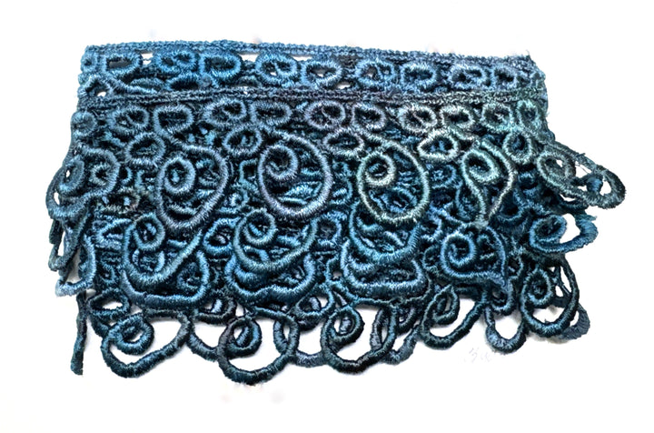 Hand Dyed Machine Rayon Trim - Blue Clovers 1.5" | Mixed Media Textile Trim