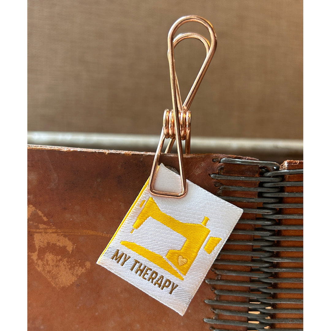 My Therapy sewing label clipped with copper clip.