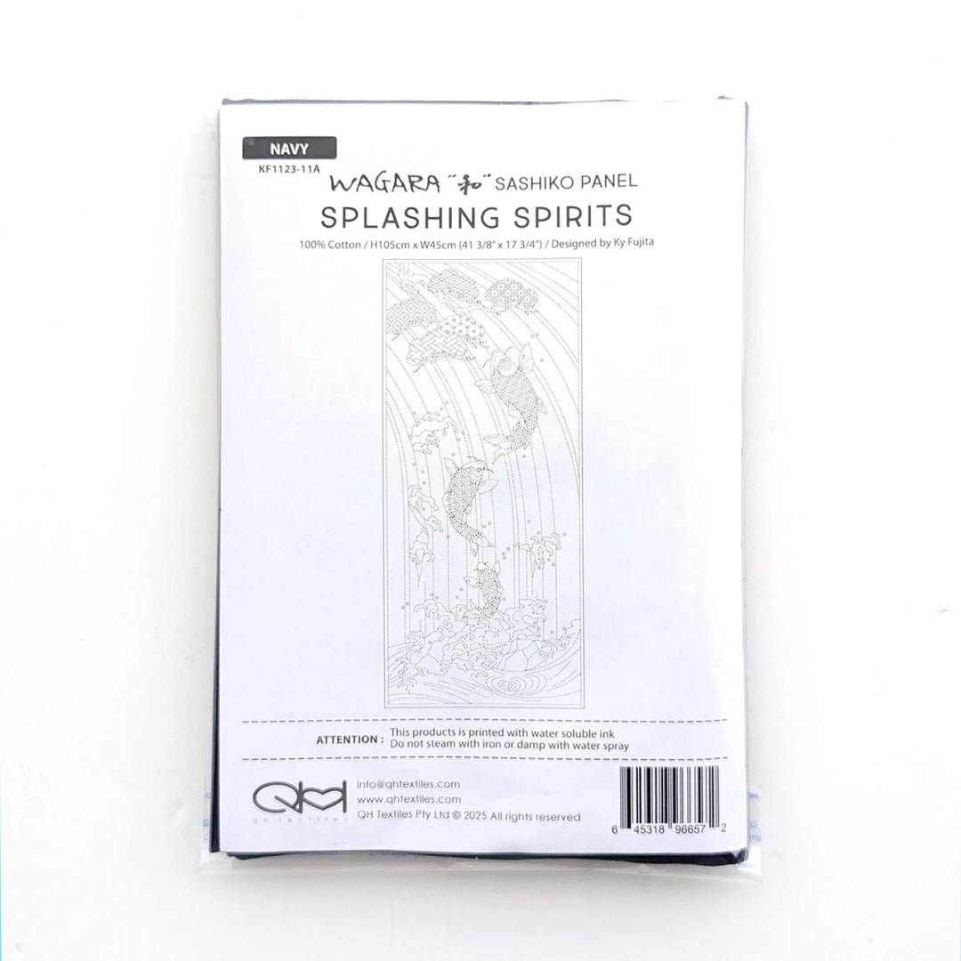 Wagara Sashiko Preprinted Fabric Panel - Splashing Spirits, Blue