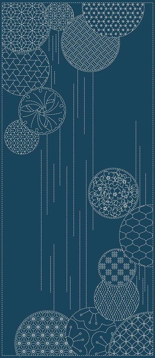 Wagara Sashiko Preprinted Fabric Panel - Waterfalls, Blue