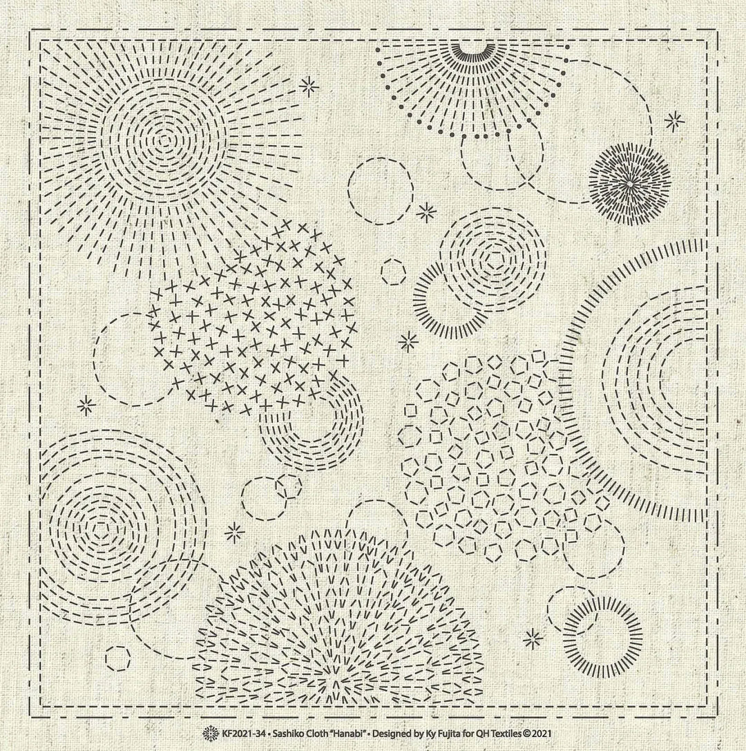 Sashiko Cloth Panel - Hanabi, Beige Sashiko Cloth Panel - Hanabi, Beige