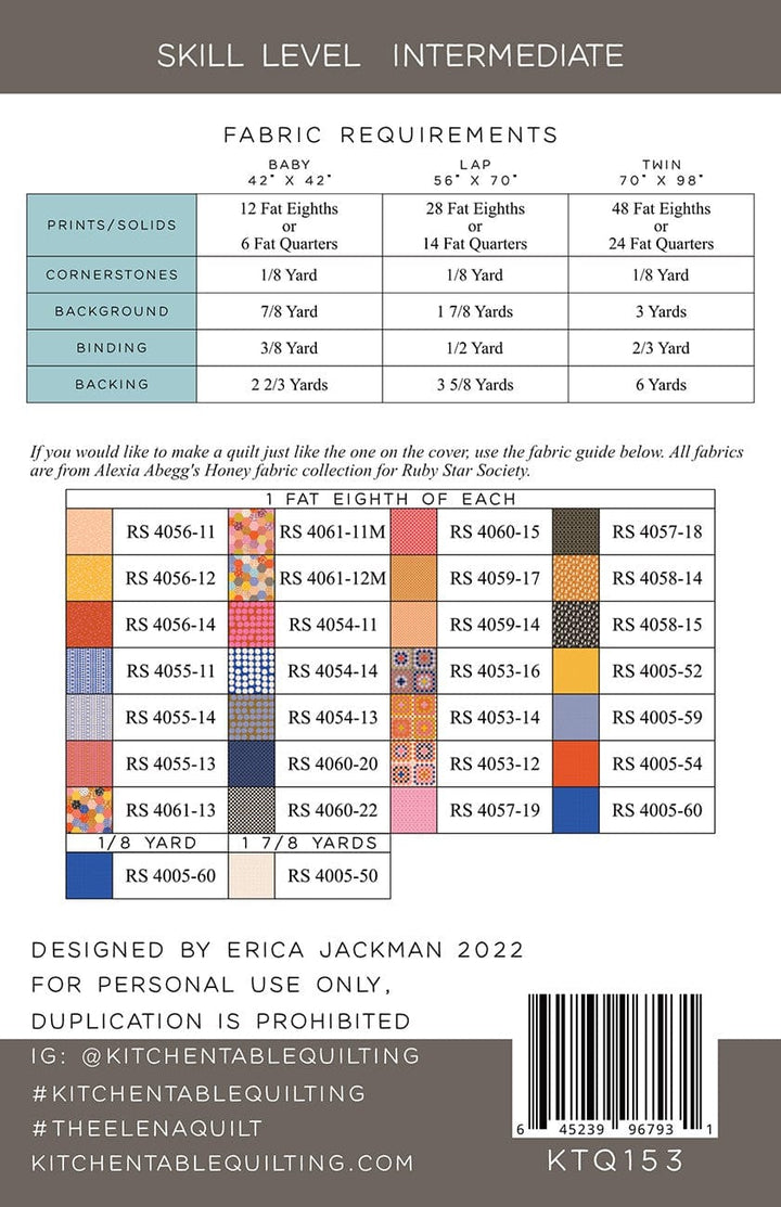 KTQ153 quilt fabric requirements chart