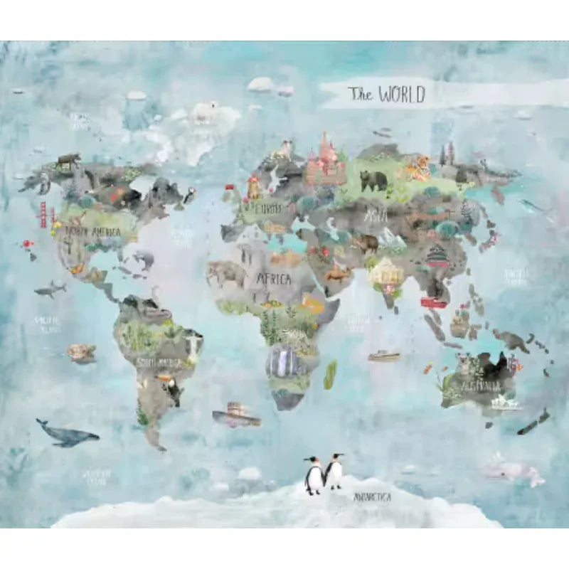 Our World by Kendra Binney - World Map Panel 36" Our World World Map Fabric Panel 36in x 44in | Kendra Binney