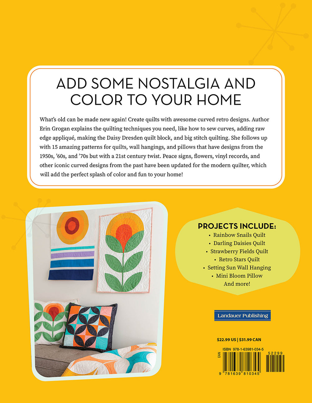 Retro quilt book cover with colorful designs