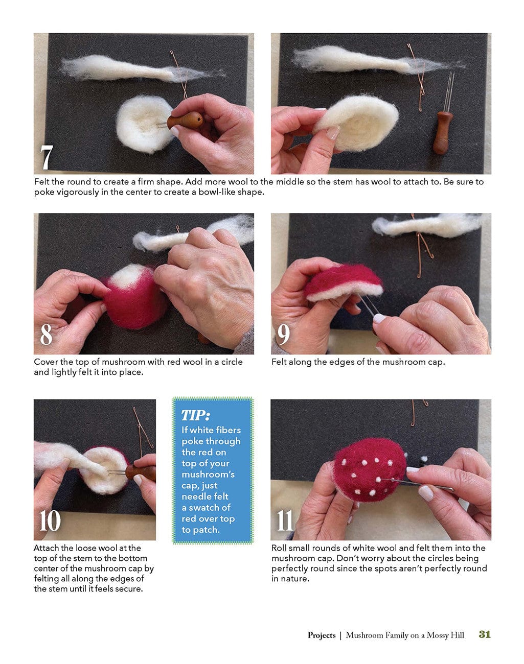 Felt mushroom cap creation steps
