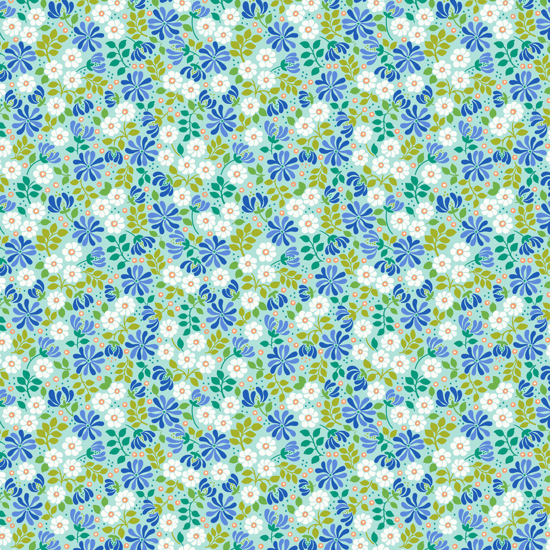 Boho Blooms - Floral Burst Aqua/Blue from Lewis & Irene