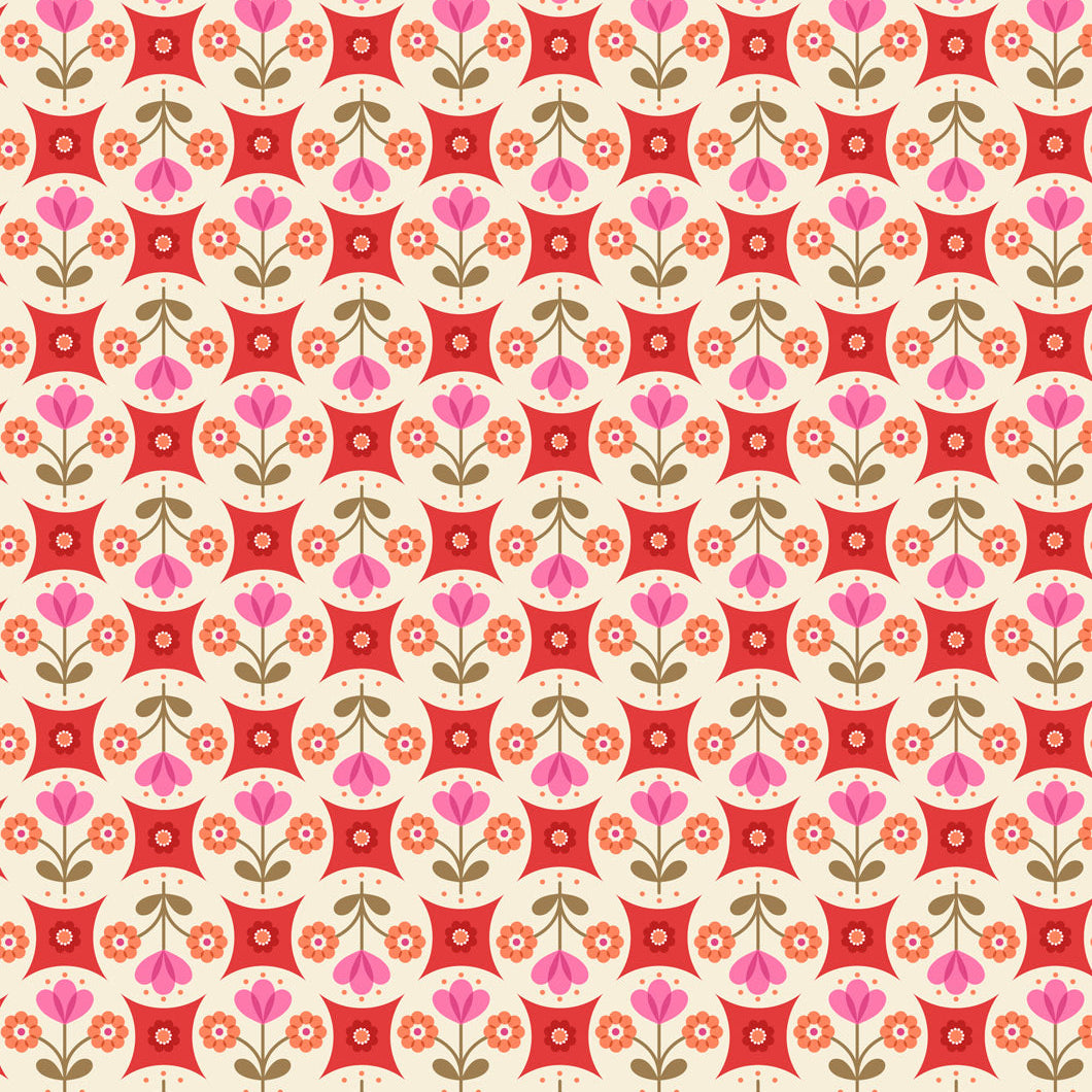 Boho Blooms - Red Flowers in Circles from Lewis & Irene