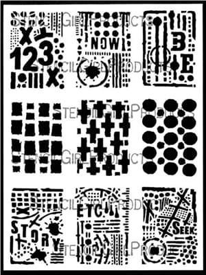 Seth Apter Stencil - 9" x 12" - ATC MixUp Apter Seth Apter ATC Mixup 9x12 Stencil – Artistic Artifacts