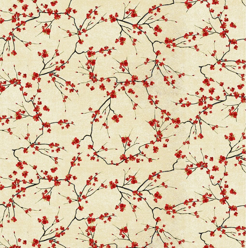 LOTUS-CM3667-CREAM cream floral pattern with red blossoms