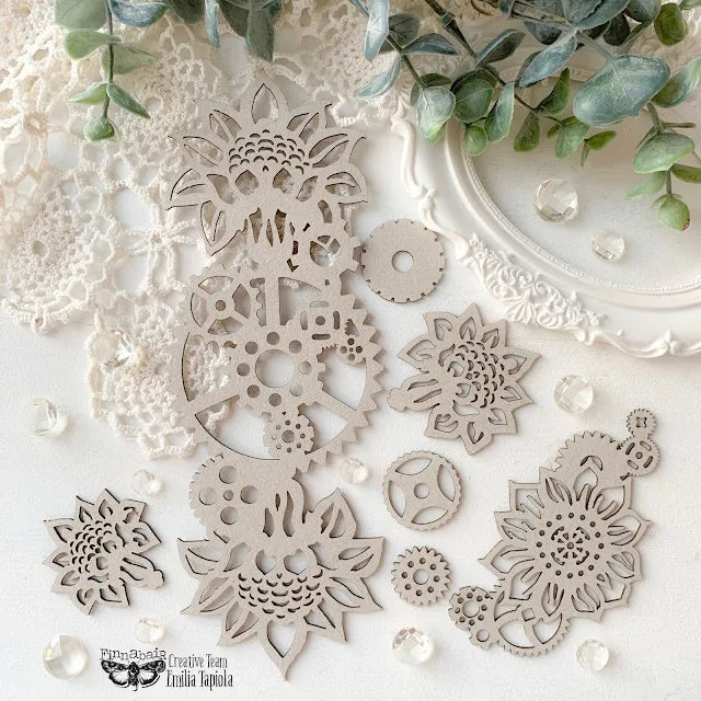 Finnabair Decorative Chipboard: Machine Floral Decors (7 pcs)