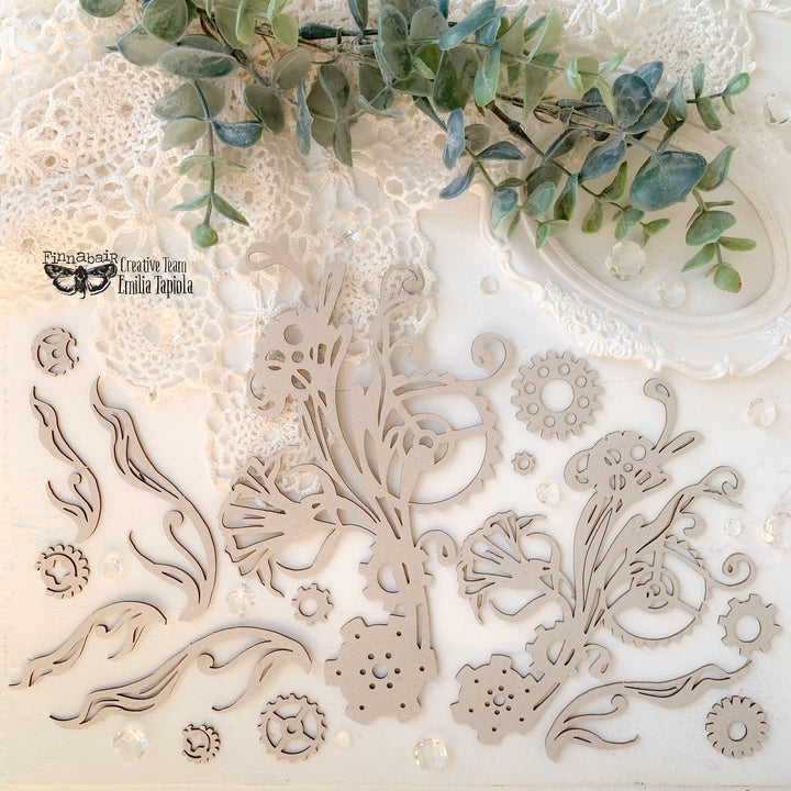 Finnabair Decorative Chipboard: Mechanical Flourishes (16 pcs)