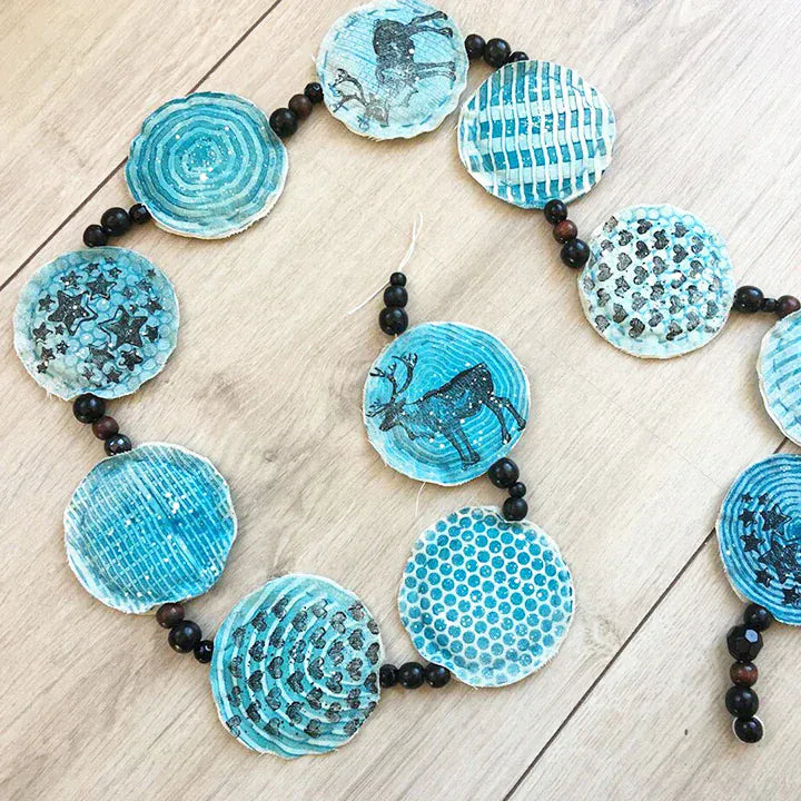 Turquoise shell garland with various patterns