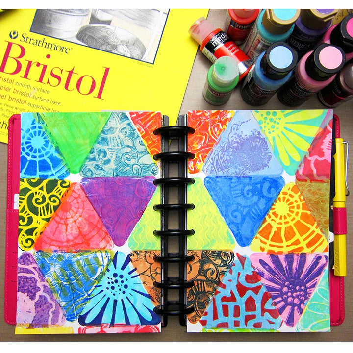 MinisRST6 - Colorful patterned art journal with paint and Bristol paper.